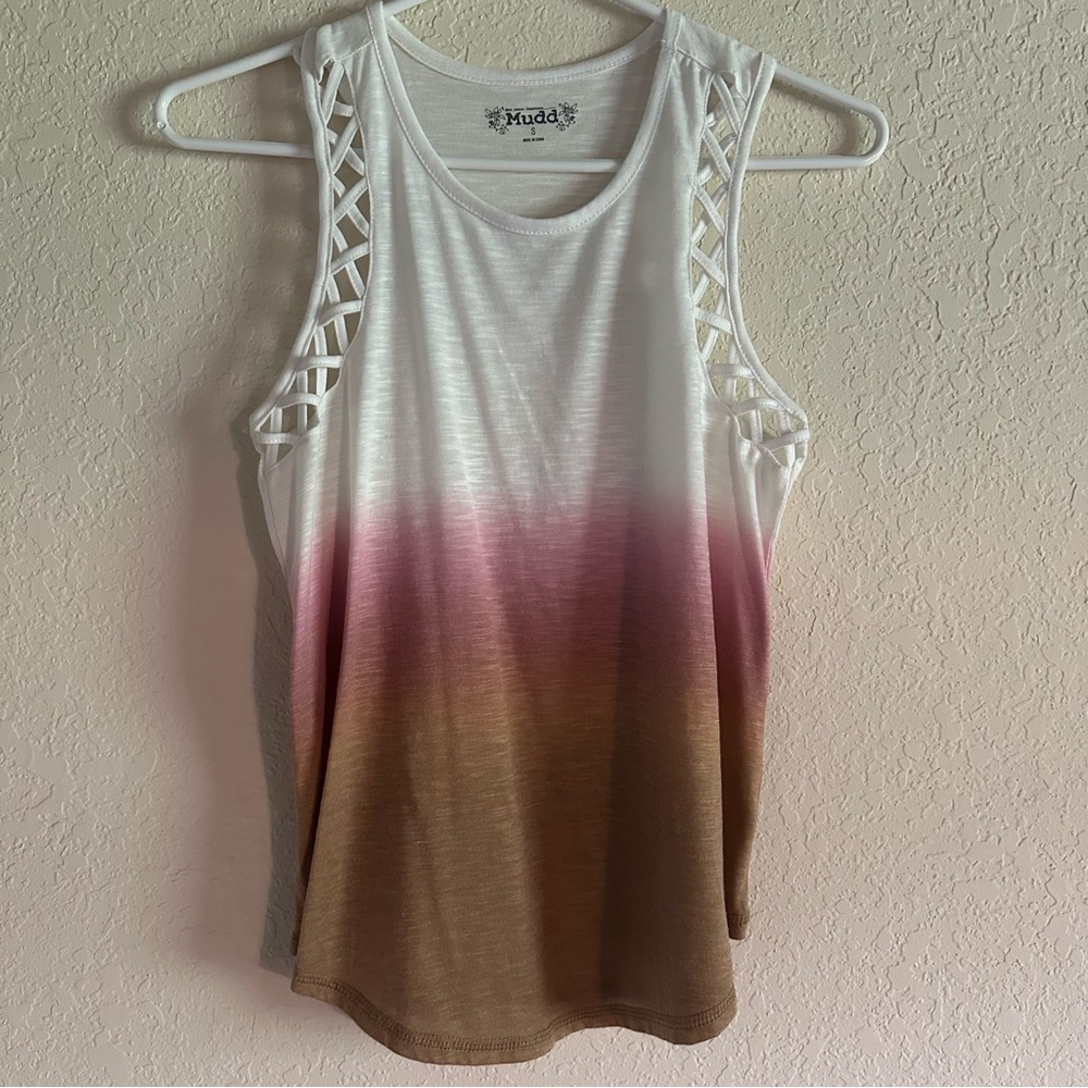 Mudd Women's White Pink and Brown Ombre Tank Top
